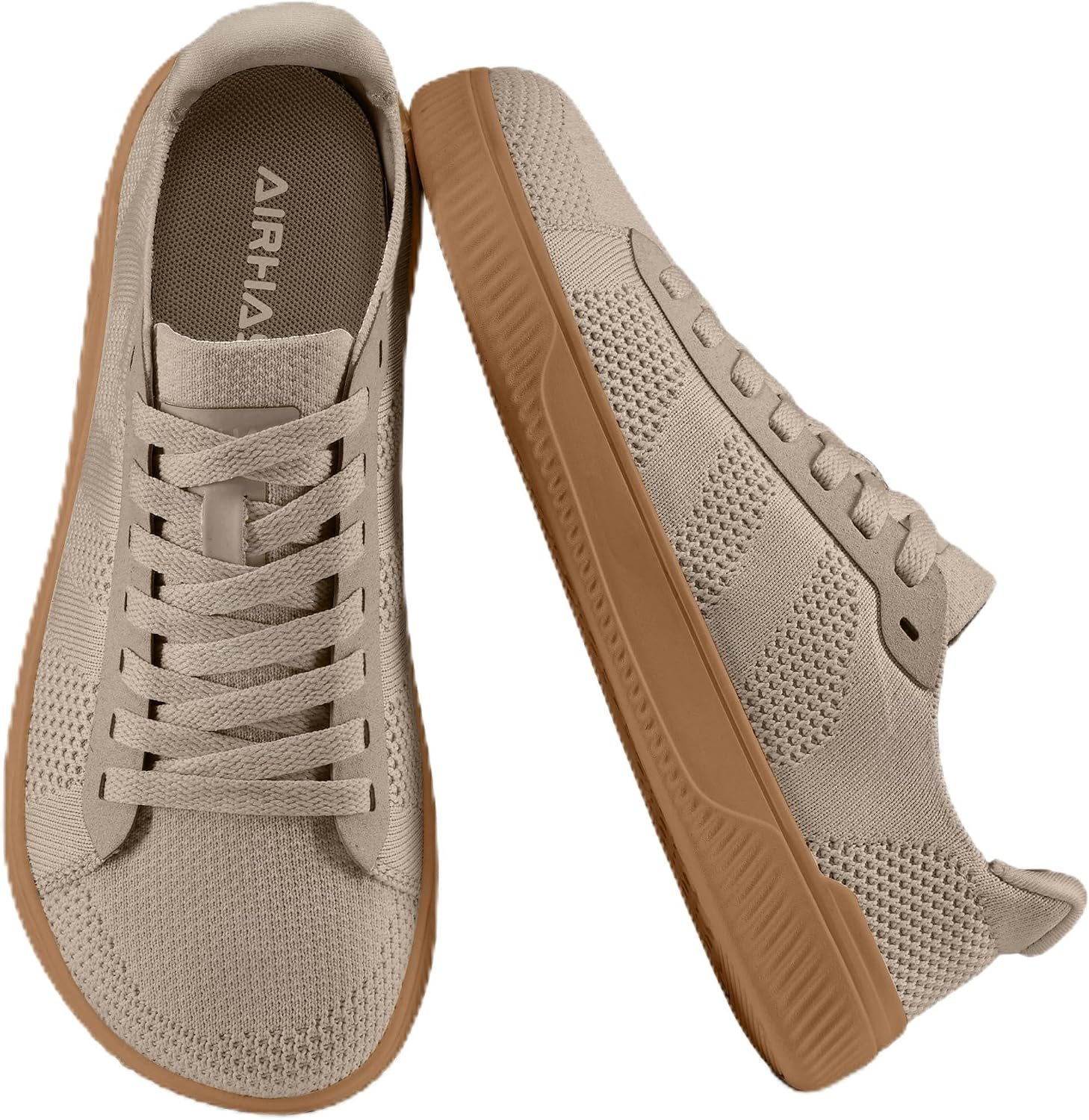 AIRHAS Womens Wide Toe Box Barefoot Shoes Zero Drop Fashion Sneakers for Women Walking Casual Minimalist Shoes(Brown/Gum,8.0)