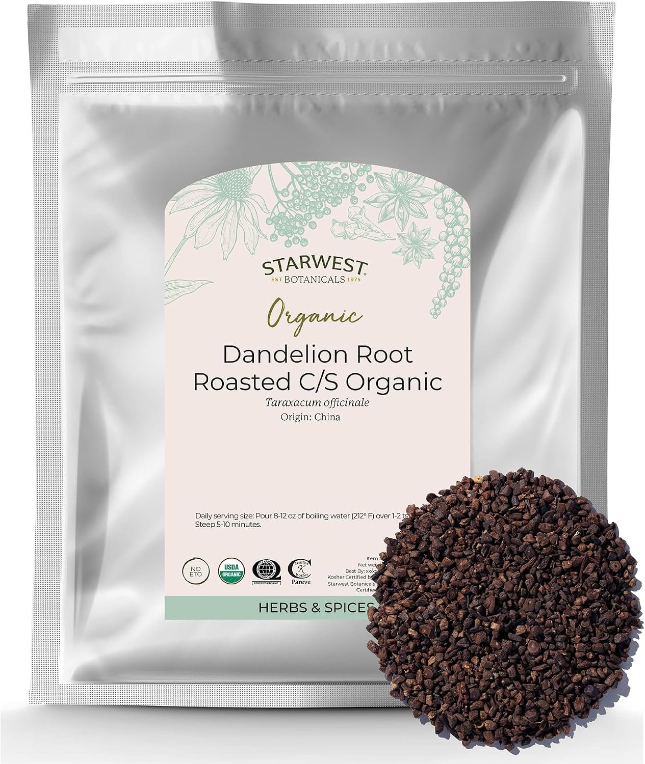 Starwest Botanicals Organic Roasted Dandelion Root, Non-GMO – Bulk 1 lb Bag