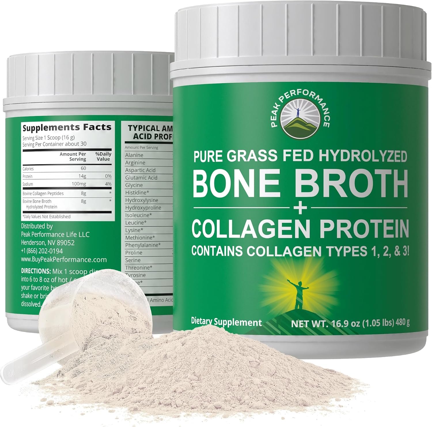 Peak Performance Hydrolyzed Bone Broth + Collagen Protein Peptides Powder