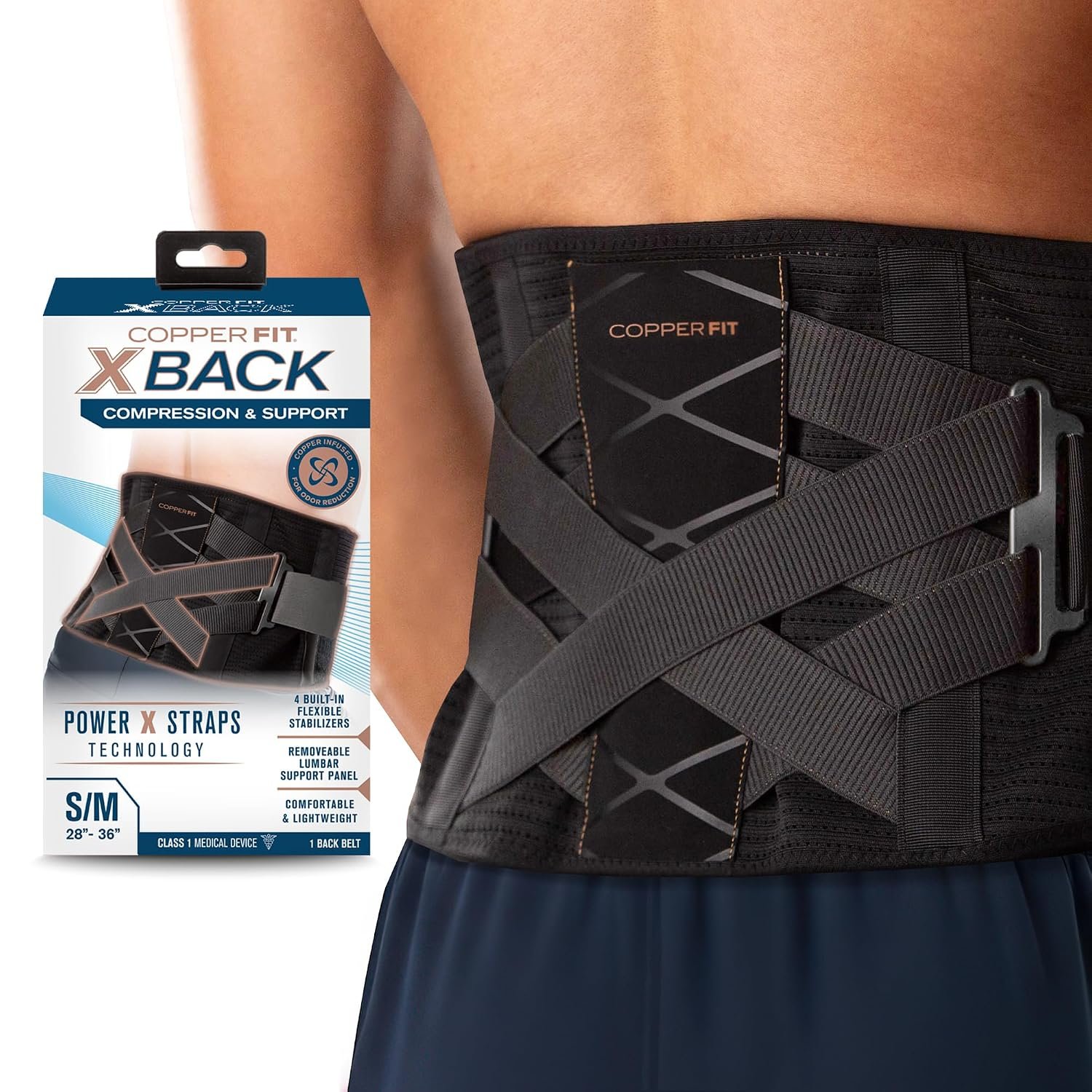 Copper Fit X-Back Brace for Lower Back Pain, Lumbar Support, Herniated Disc, Sciatica, Arthritis – Adjustable, Breathable Design – for Men and Women (Large/XLarge)