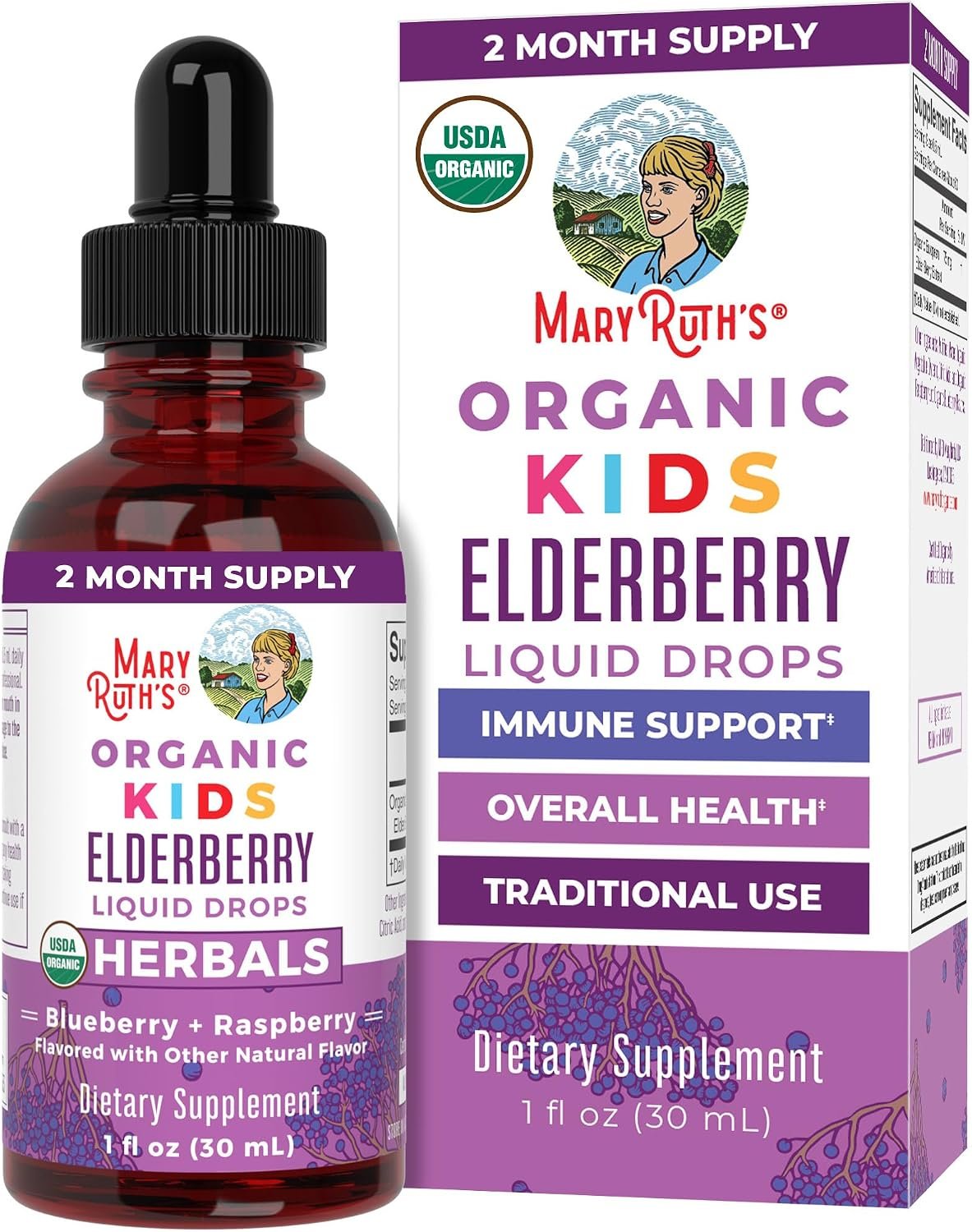 MARYRUTH’S Kids Elderberry Liquid Drops | Elderberry Extract + Organic Glycerin | Immune Support Supplement | Vegan | USDA Organic | Clean Label Project Purity Award Winner | Ages 4-13 | 1oz