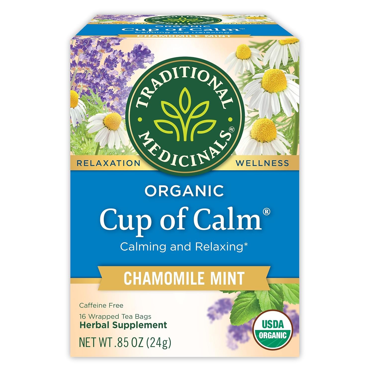 Traditional Medicinals Organic Cup of Calm Chamomile Mint, 16 Tea Bags