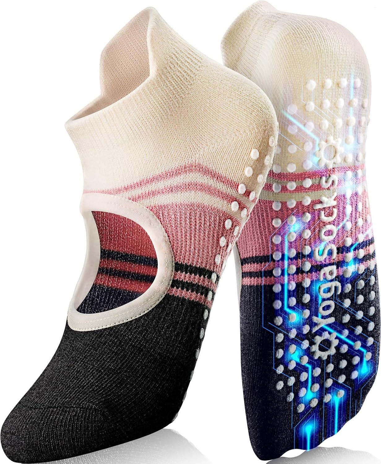Non Slip Pilates Grip Socks for Women Yoga Barre Knitted Cotton