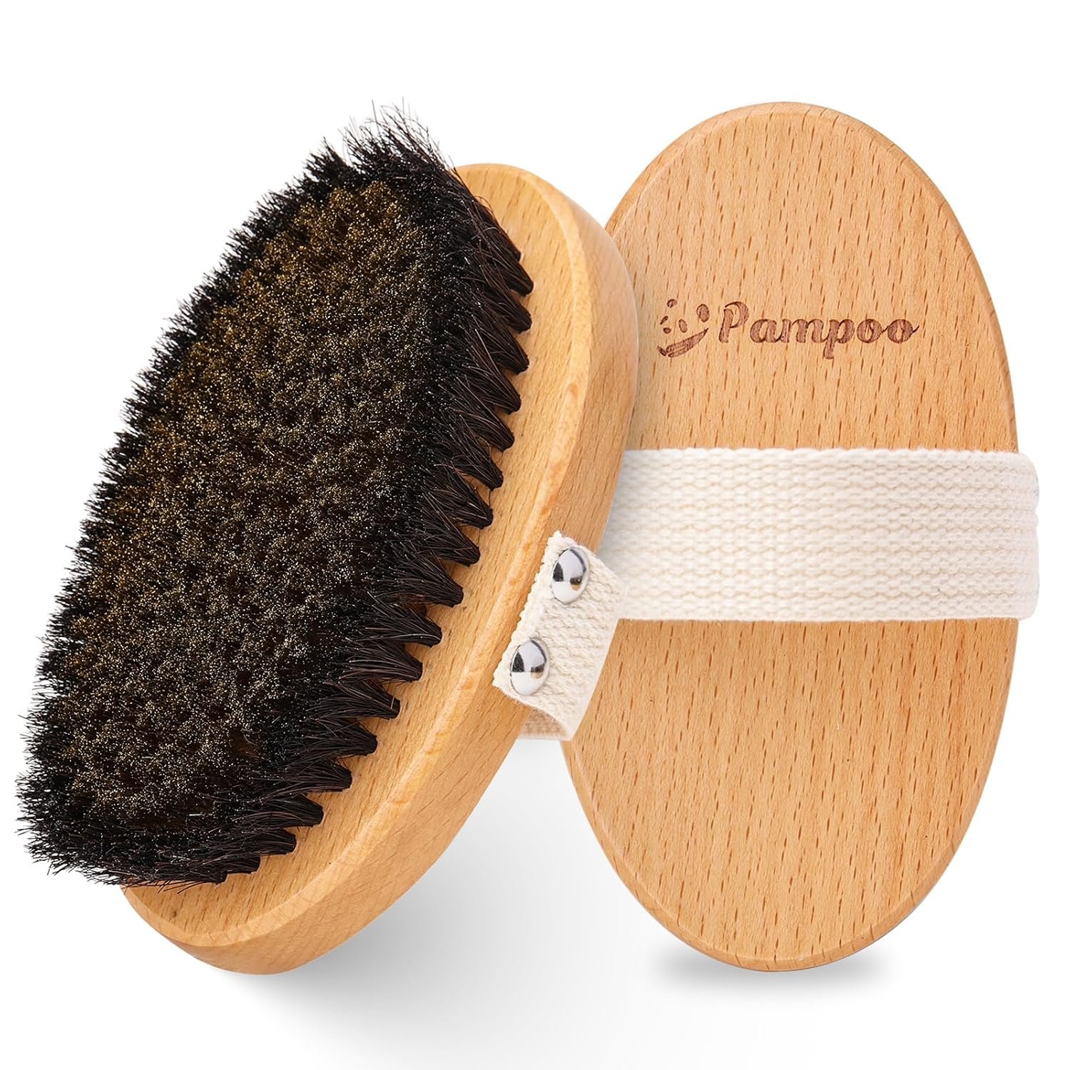 Pampoo Copper Dry Brush with Cotton Storage Bag- Exfoliating and Energizing Brush with Copper Bristles to Promote Healthy Skin, Reduce Stress, and Improve Circulation