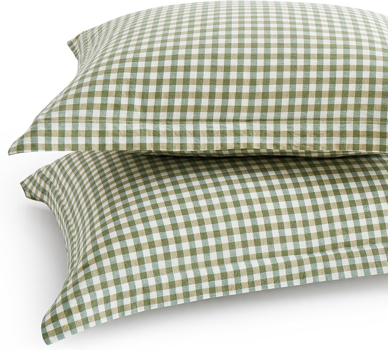 Sage Green Plaid Gingham Pillowcases, 20×26 Inches, Set of 2