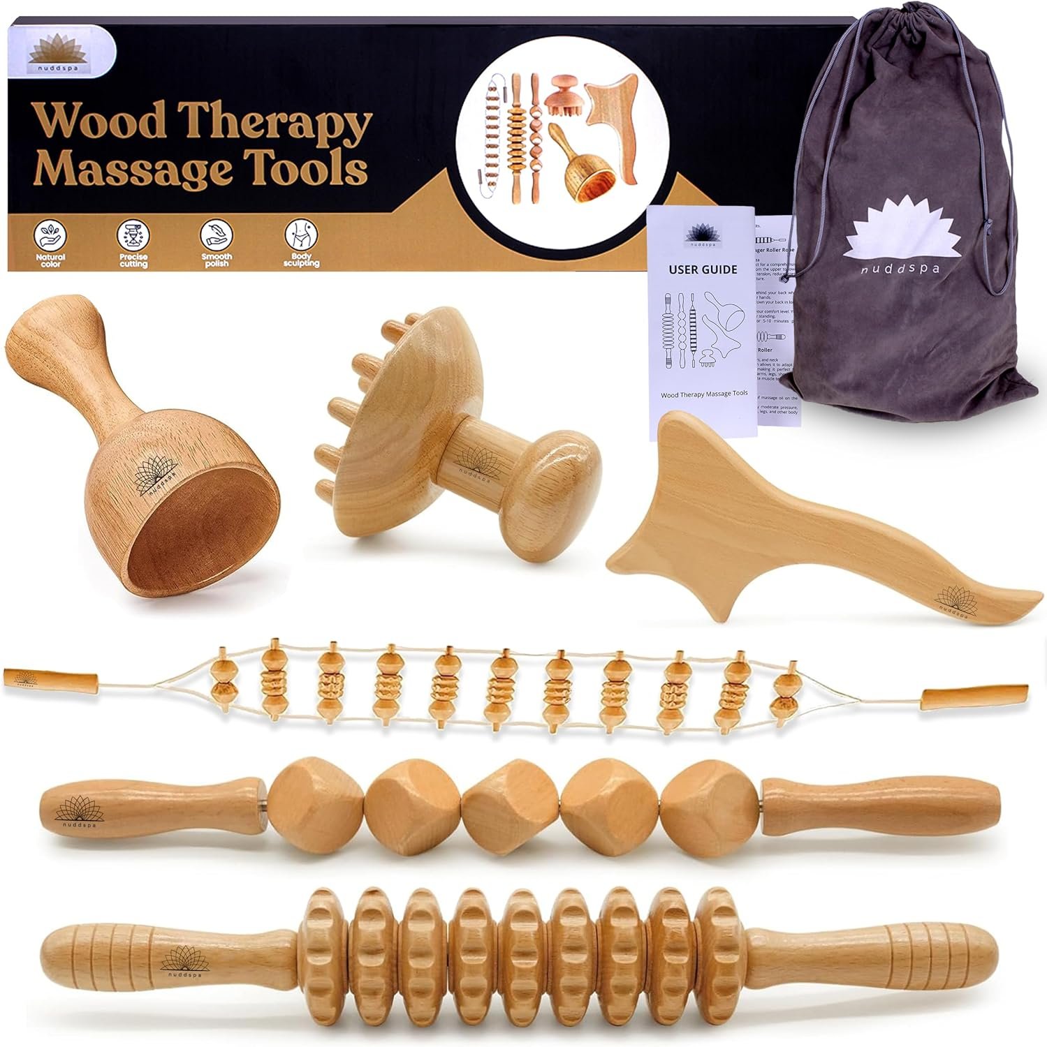 Wood Therapy Massage Tools 6-in-1, Lymphatic Drainage Massager Maderoterapia Kit – Anti Cellulite Body Sculpting & Contouring Wood Therapy Kit for Muscle Pain Relief & Deep Tissue Relaxation