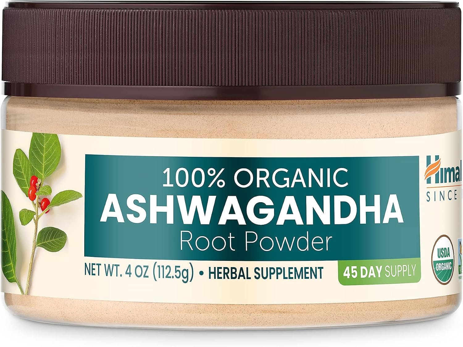 Himalaya 100% USDA Organic Ashwagandha Root Powder, Flavorless, 4 Oz Jar