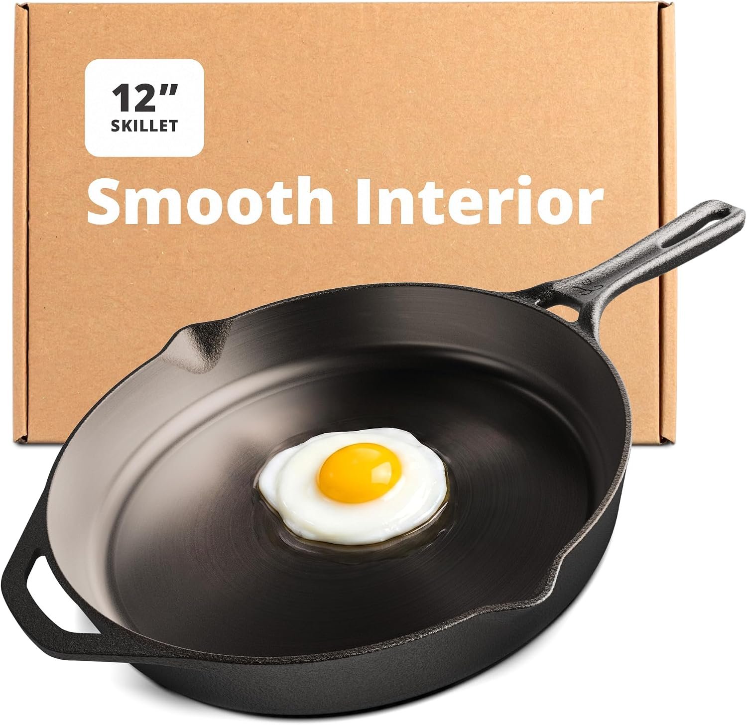 Greater Goods 12″ Cast Iron Skillet, Smooth Surface, Nonstick-Like Release