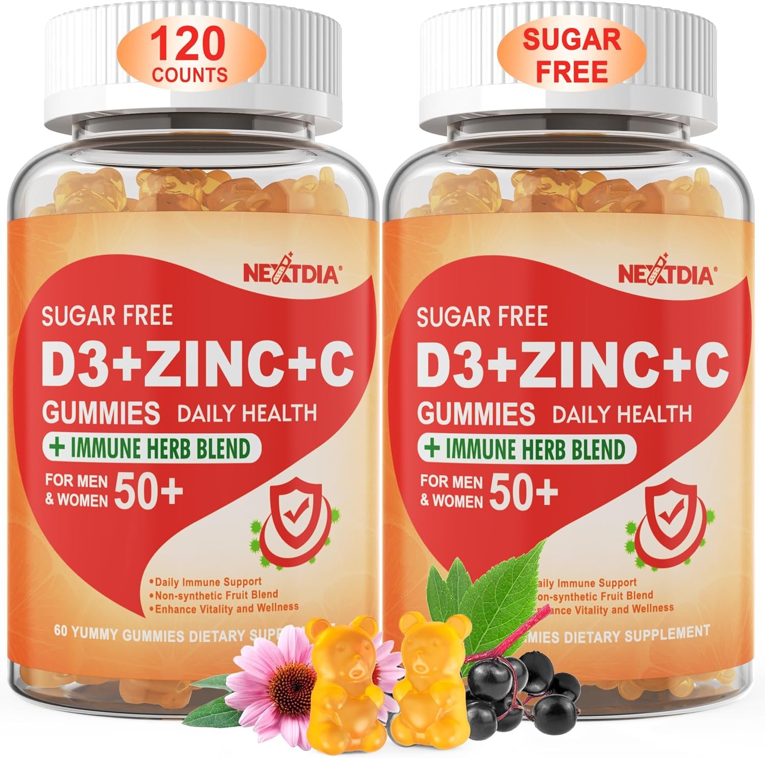 Vitamin C + D3 + Zinc Immune Support Gummies for Adults 50 Plus Elderberry