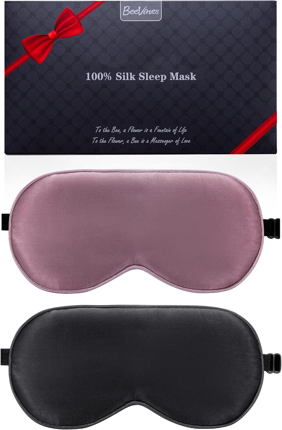 BeeVines 100% Silk Sleep Mask, Blackout Eye Masks(Black & Ruby Purple)