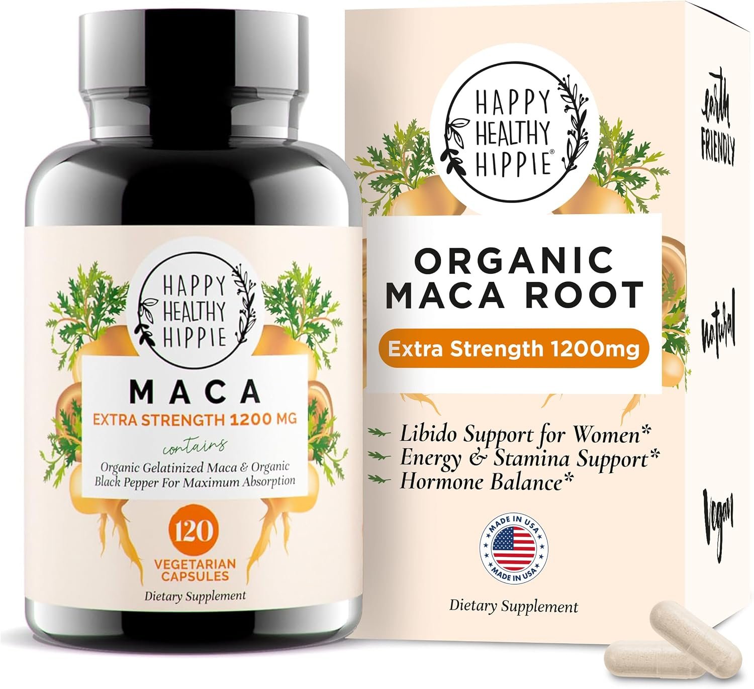 Organic Maca Root Capsules 1200 mg, Libido Support for Women, 120 Ct