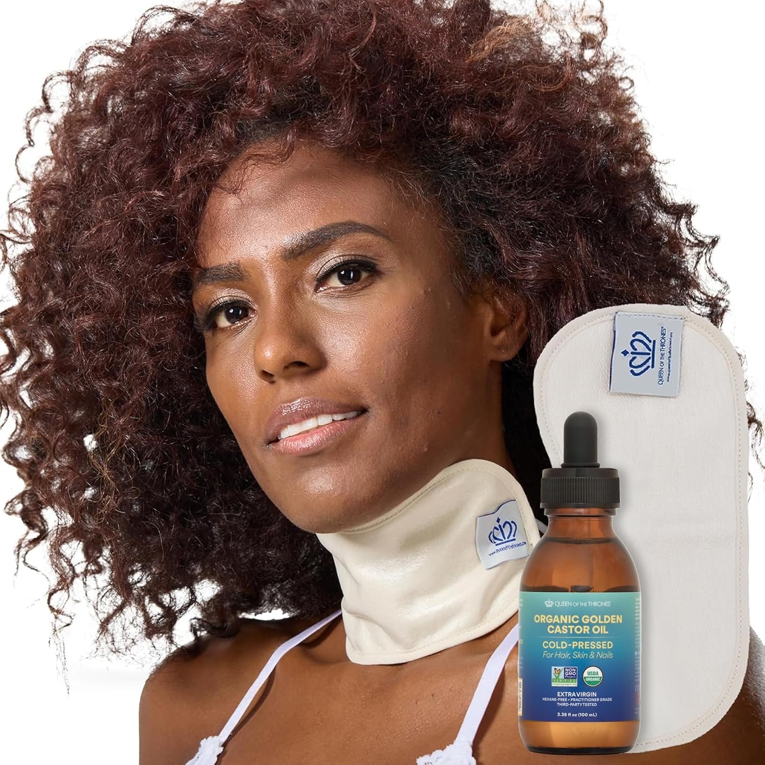 Queen of the Thrones Organic Cotton Castor Oil Pack for Neck, Oil Included