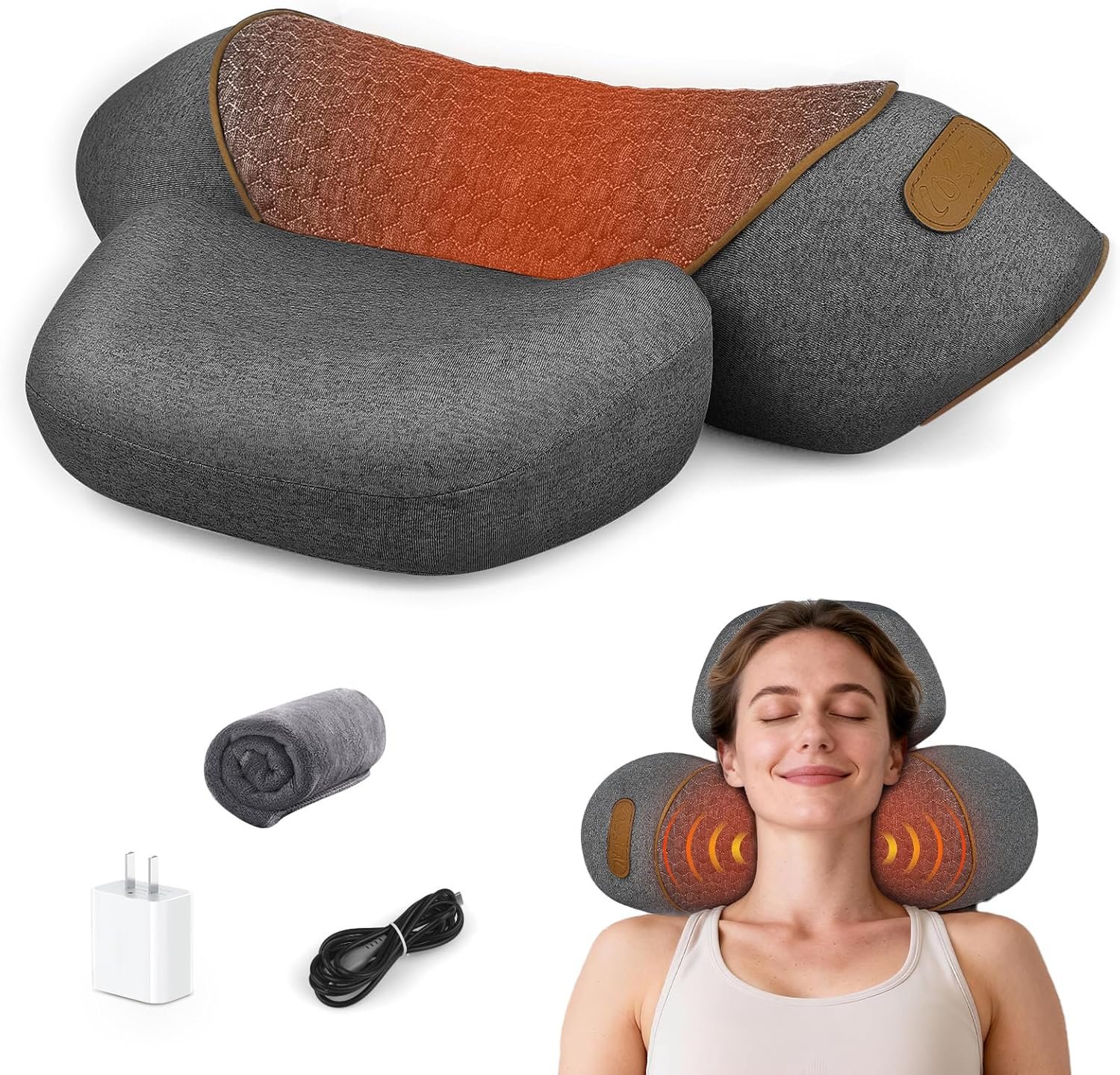 Neck Massage Pillow, Neck Massager with Heat, Vibration & Air Traction