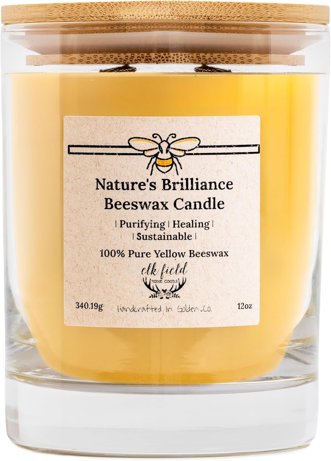 100% Pure Colorado Beeswax Candle | 1 Ingredient, Handpoured in Golden, CO – Natural Honey Scent, Non Toxic, Organic, Glass Jar, Two Cotton Wicks, 80 Hour, 12oz
