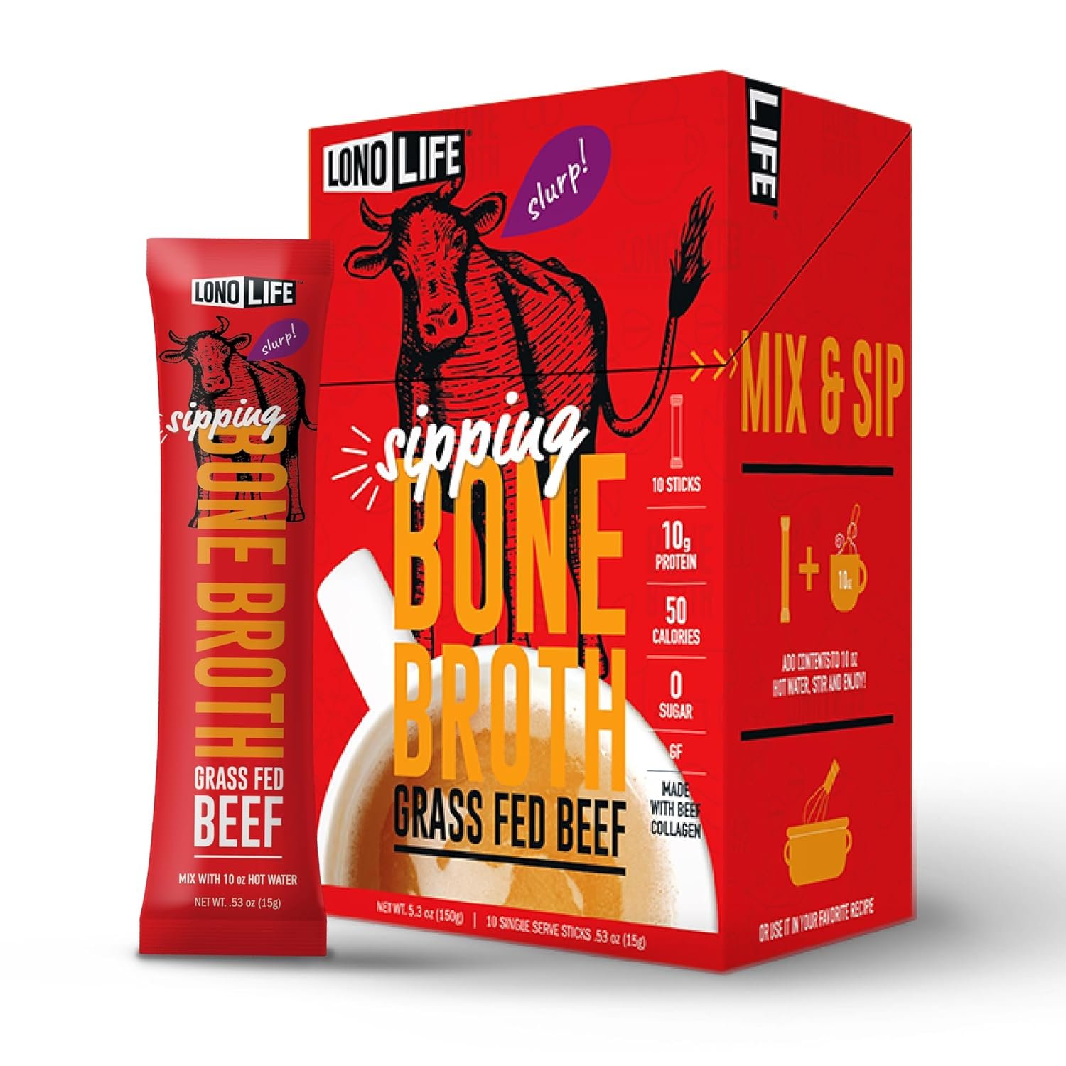 Beef Bone Broth Packets, Grass Fed, 10g Protein, 10 Ct – Keto and Paleo