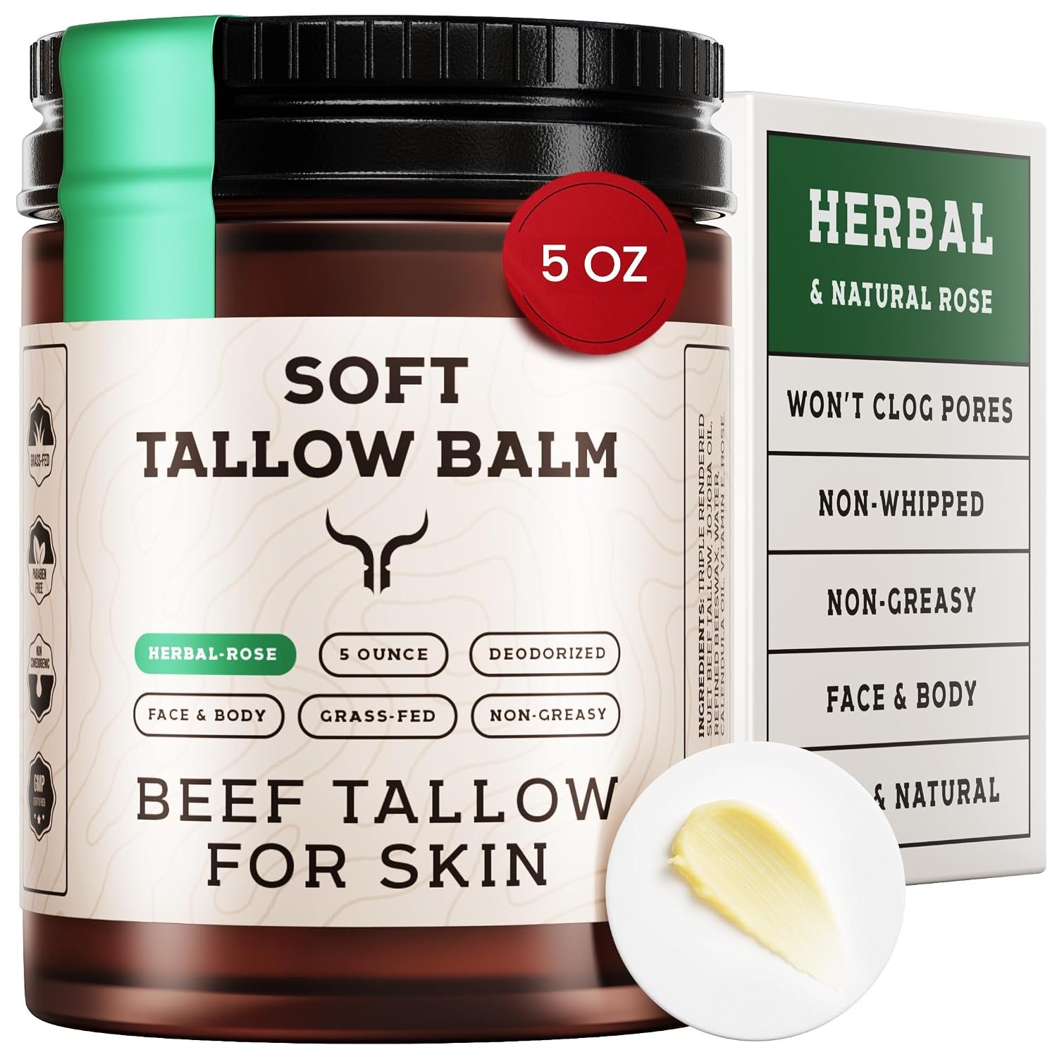 Ancestral Haven Beef Tallow for Skin – Tallow And Herbal Balm For Face – Gift Ready Box – Tallow Face Moisturizer – Tallow Balm – Grass Fed Tallow Face Cream Lotion (5.0 Oz, Herbal-Rose)