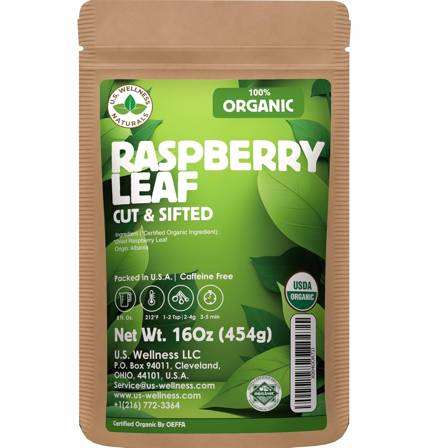 Raspberry Leaf Tea – 16Oz (REAL WILD HARVEST) | 100% USDA Certified ORGANIC | Loose Leaf (Rubus idaeus aka Wild Raspberry Leaves) Cut & Sifted