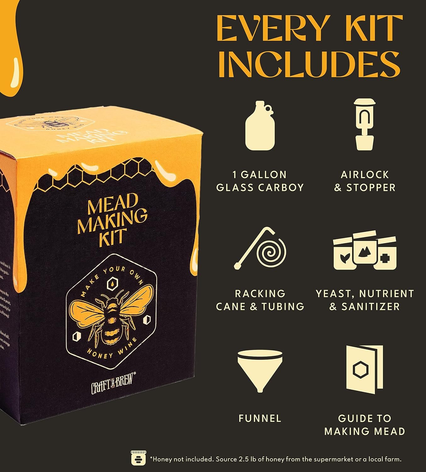 Craft A Brew – Mead Making Kit – Reusable Make Your Own Mead Kit – Yields 1 Gallon of Mead