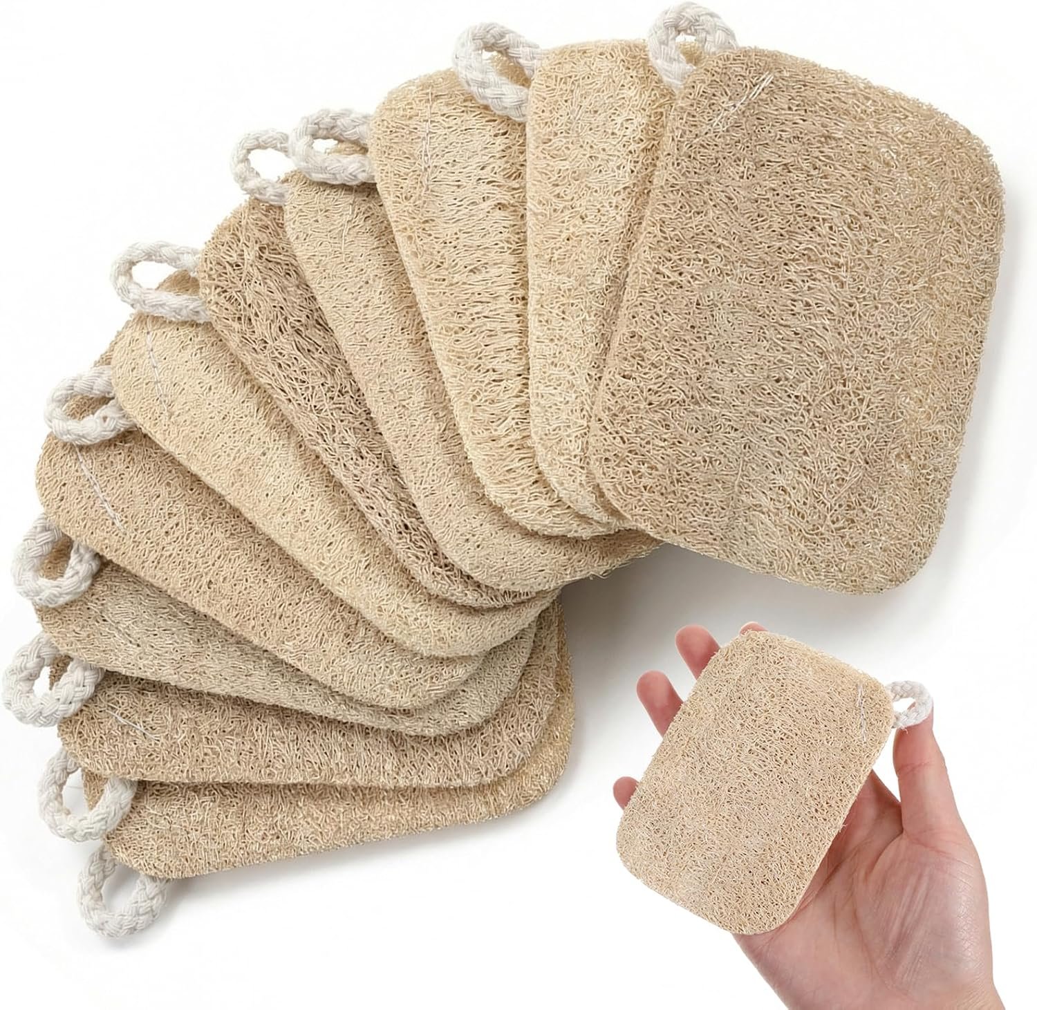 10 Pcs Natural Loofah Sponge Set, Dye-Free, Loofah Sponge for Dishwashing, Loofa for Women and Men Body Scrubber, Bath Exfoliator for Glowing Skin