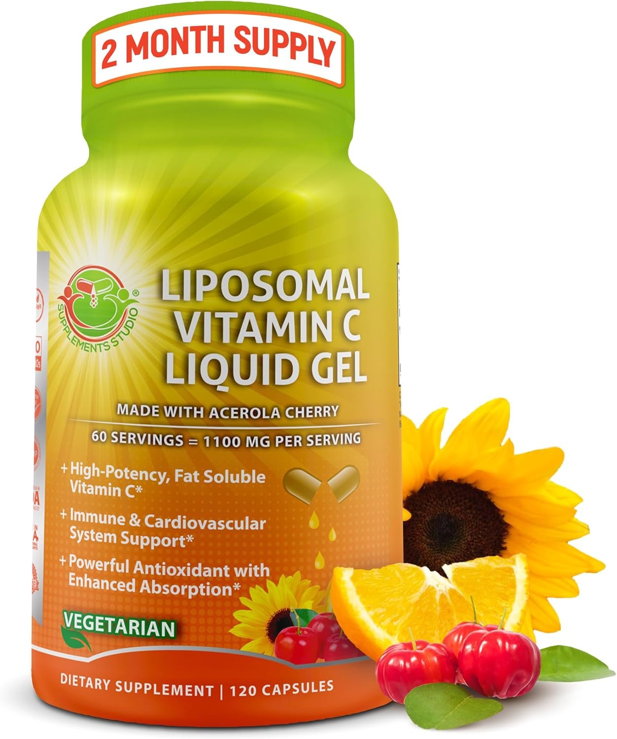 Liposomal Vitamin C Liquid Gel Capsules 1100mg – Made with Organic Acerola