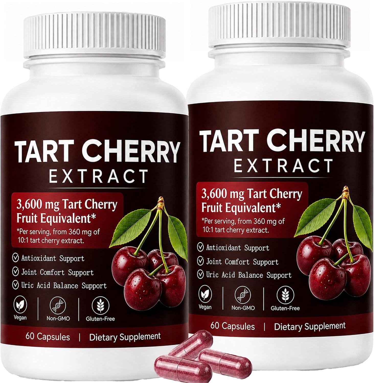 Tart Cherry Capsules | Tart Cherry Extract per Serving with Natural Antioxidants | Supports Daily Wellness & Mobility | Promotes Restful Sleep | Non-GMO | Gluten Free | 60 Counts (2)