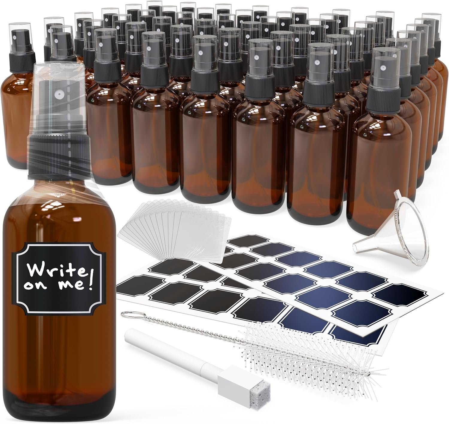 Nevlers 4 Oz Amber Glass Spray Bottles for Cleaning & Refreshment 48 Pack