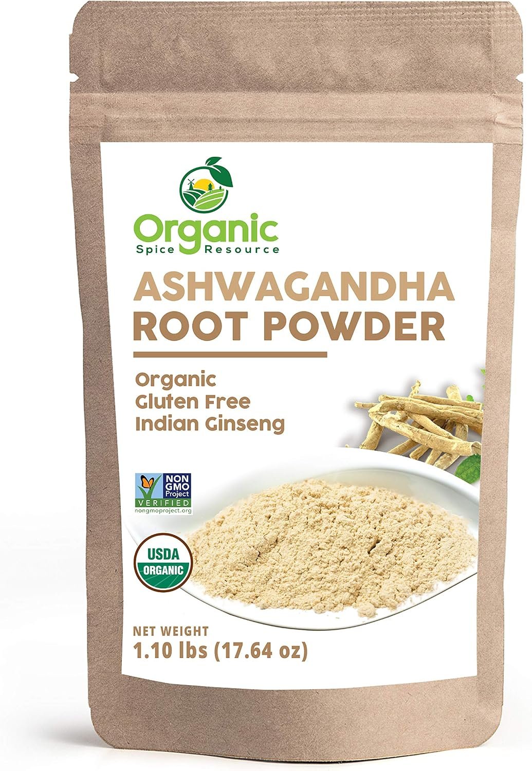 SHOPOSR Organic Ashwagandha Root Powder – 1.10 lbs (17.64 oz) | Resealable Kraft Bag, Non-GMO, Indian Ginseng, Withania Somnifera – 100% Raw from India