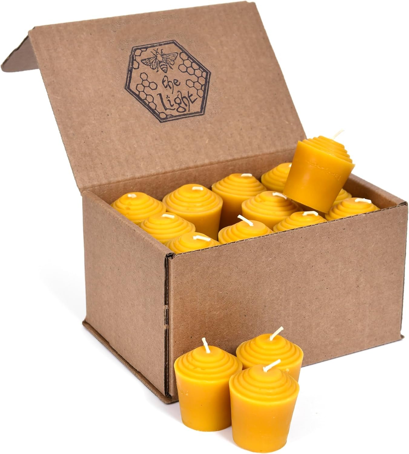 100% Pure Beeswax Votive Candles – USA Handmade Votives for Home, Christmas, and Advent, Smokeless Unscented 24 Candle Set with Natural Honey Aroma, 15 Hour Burn Time, 1.9″ x 1.7″ by Bee The Light