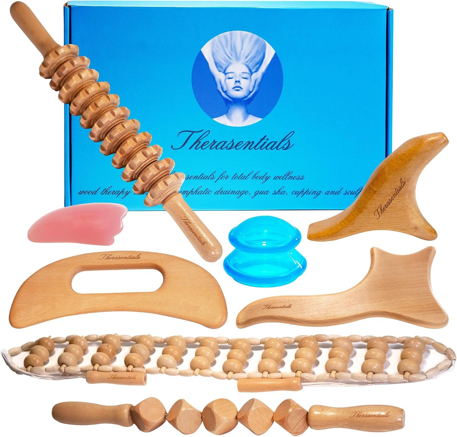 Wood Therapy Massage Tools 12-in-1 Multi-use, Lymphatic Drainage Massager, Maderoterapia Kit – Anti Cellulite Complete Body Sculpting Tools for Total Relaxation & Relief – Massager Tool for Anti Aging