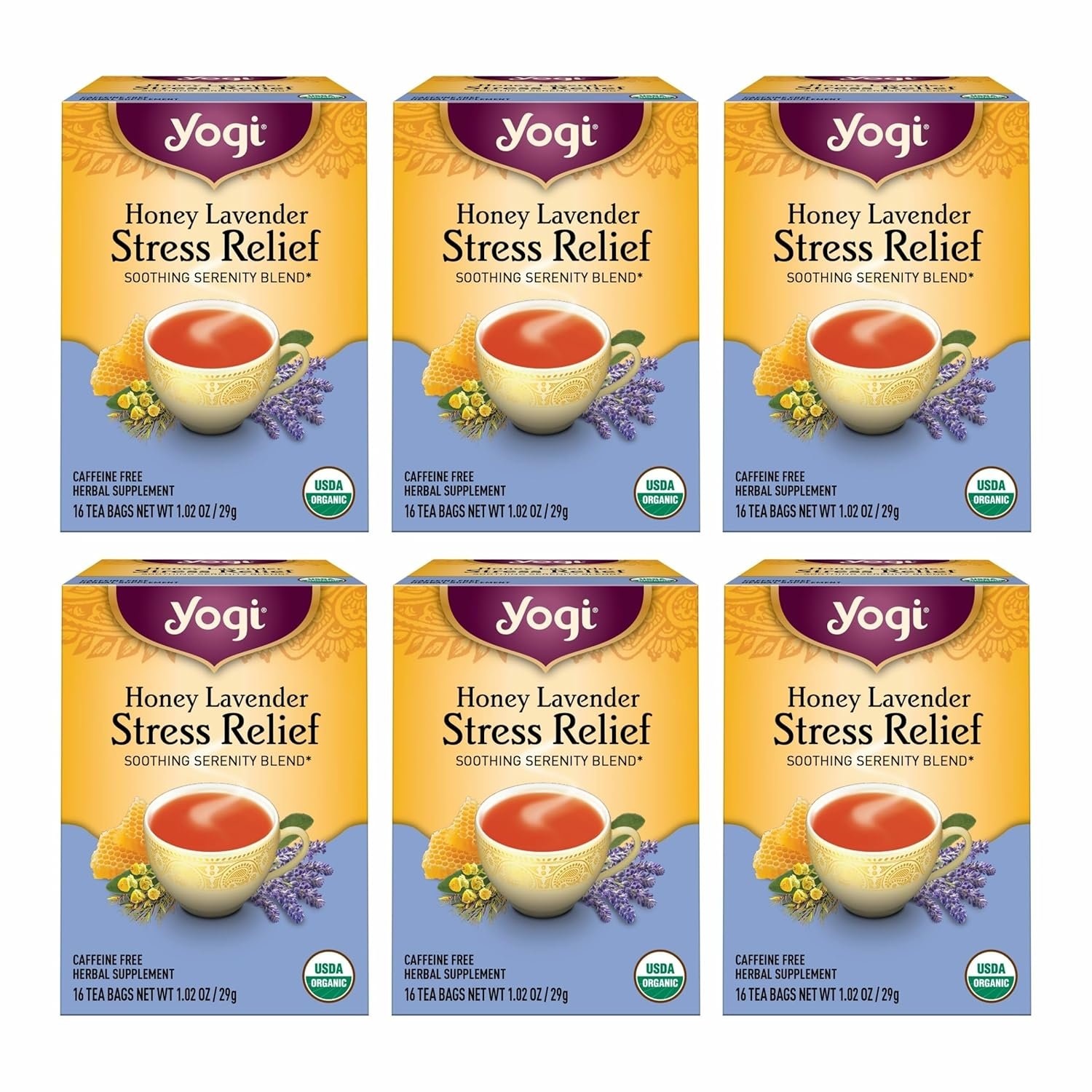 Yogi Honey Lavender Stress Relief Tea, 16 Tea Bags (6 Pack)