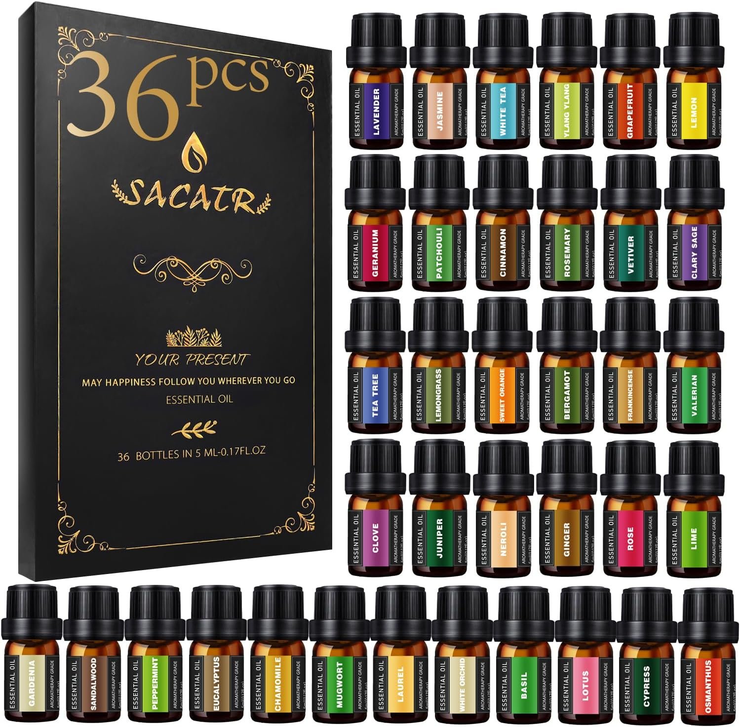 SACATR 36 Pcs Natural Essential Oil Sets,Fragrance Oil Scent (36 * 5ML)