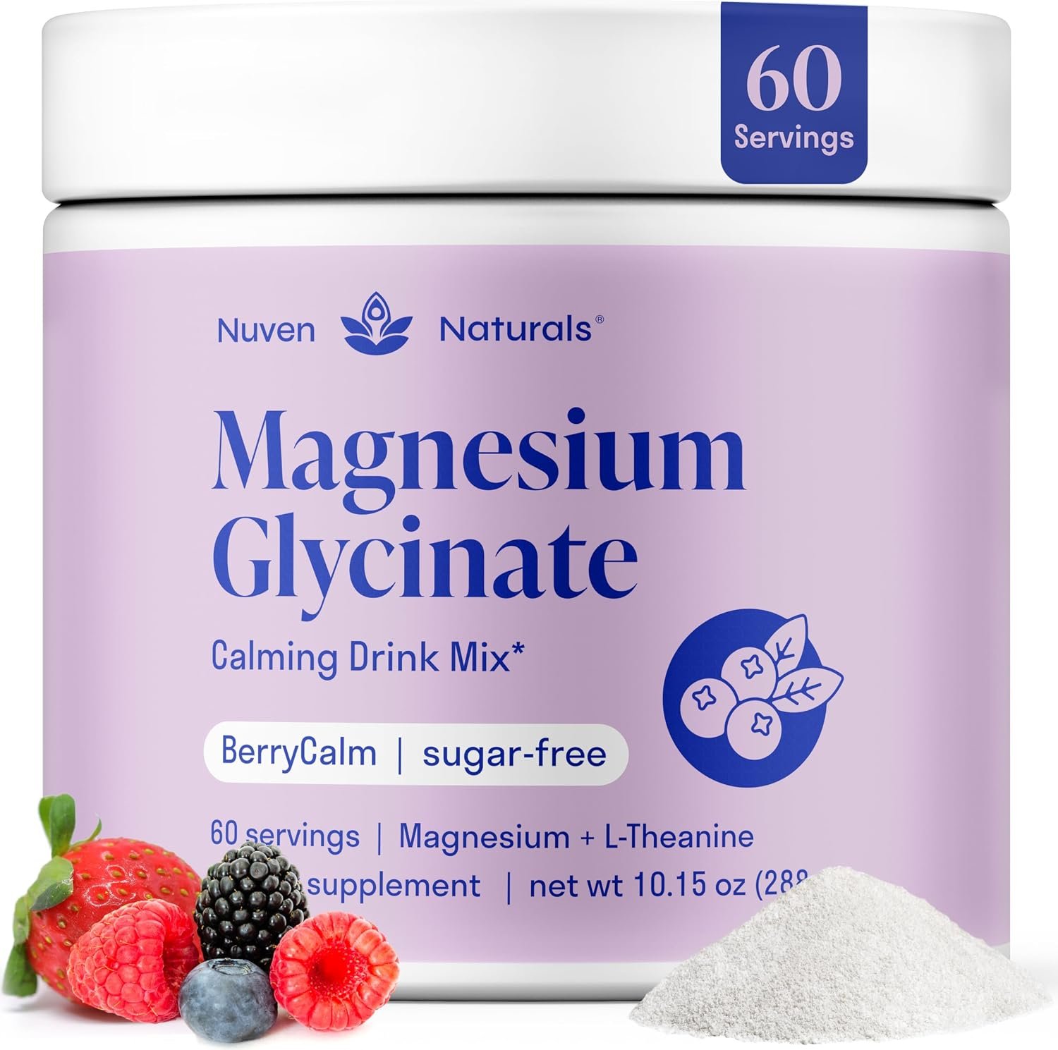 Magnesium Glycinate Powder + L Theanine, 60 Servings, 300mg, Mixed Berry
