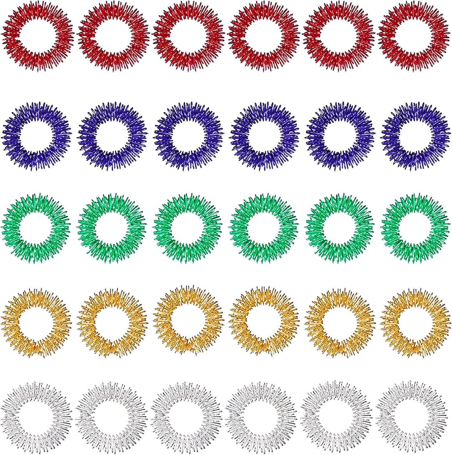 Blulu 30 Pcs Acupressure Rings Spiky Sensory Rings,Multicolor