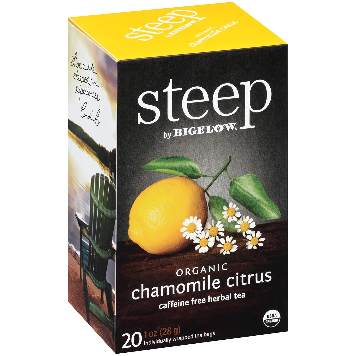 Steep by Bigelow Organic Chamomile Citrus Herbal Tea, 20 Count (Pack of 6)