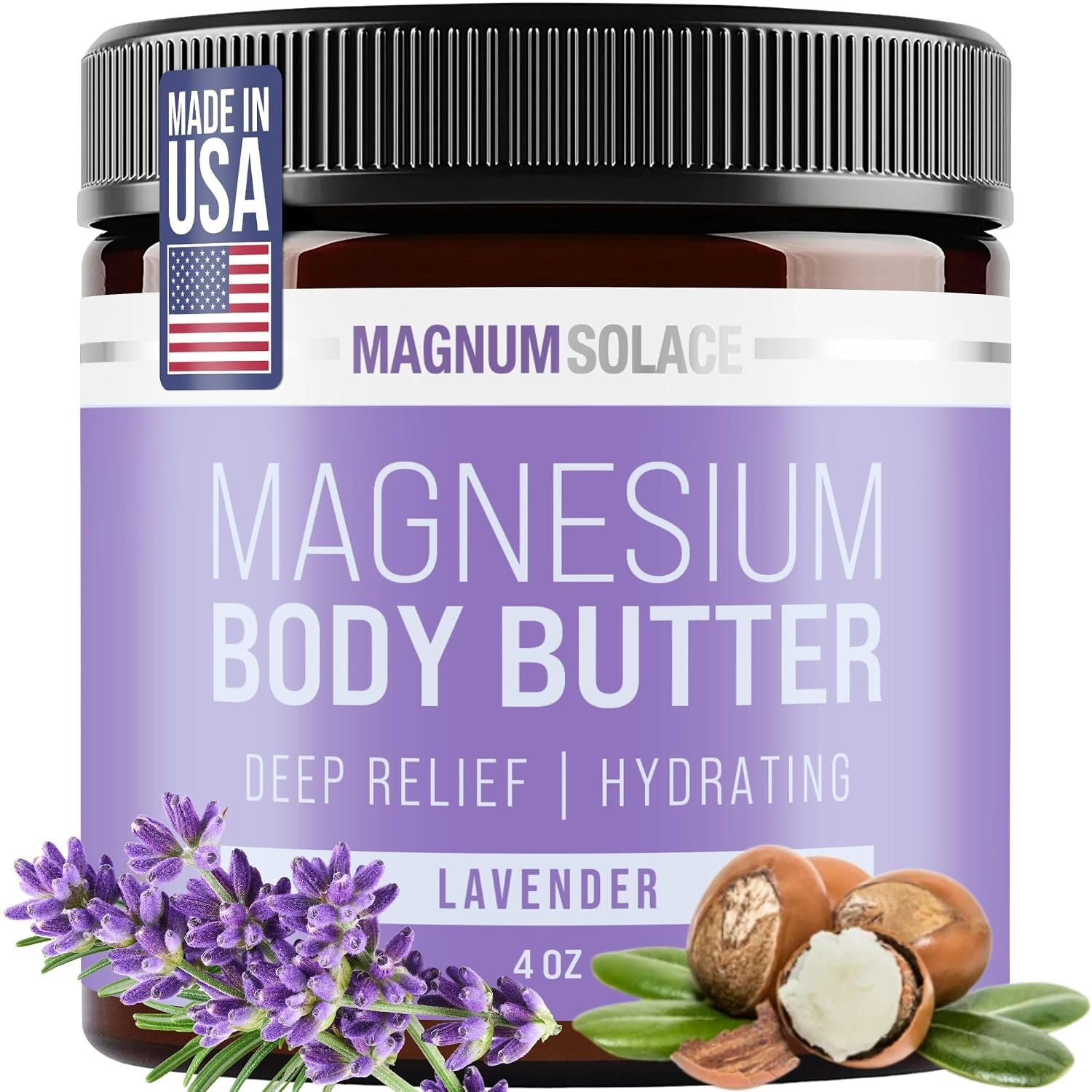 Magnum Solace Magnesium Body Butter – Nighttime Magnesium Cream – Lightly Scented (Lavender)