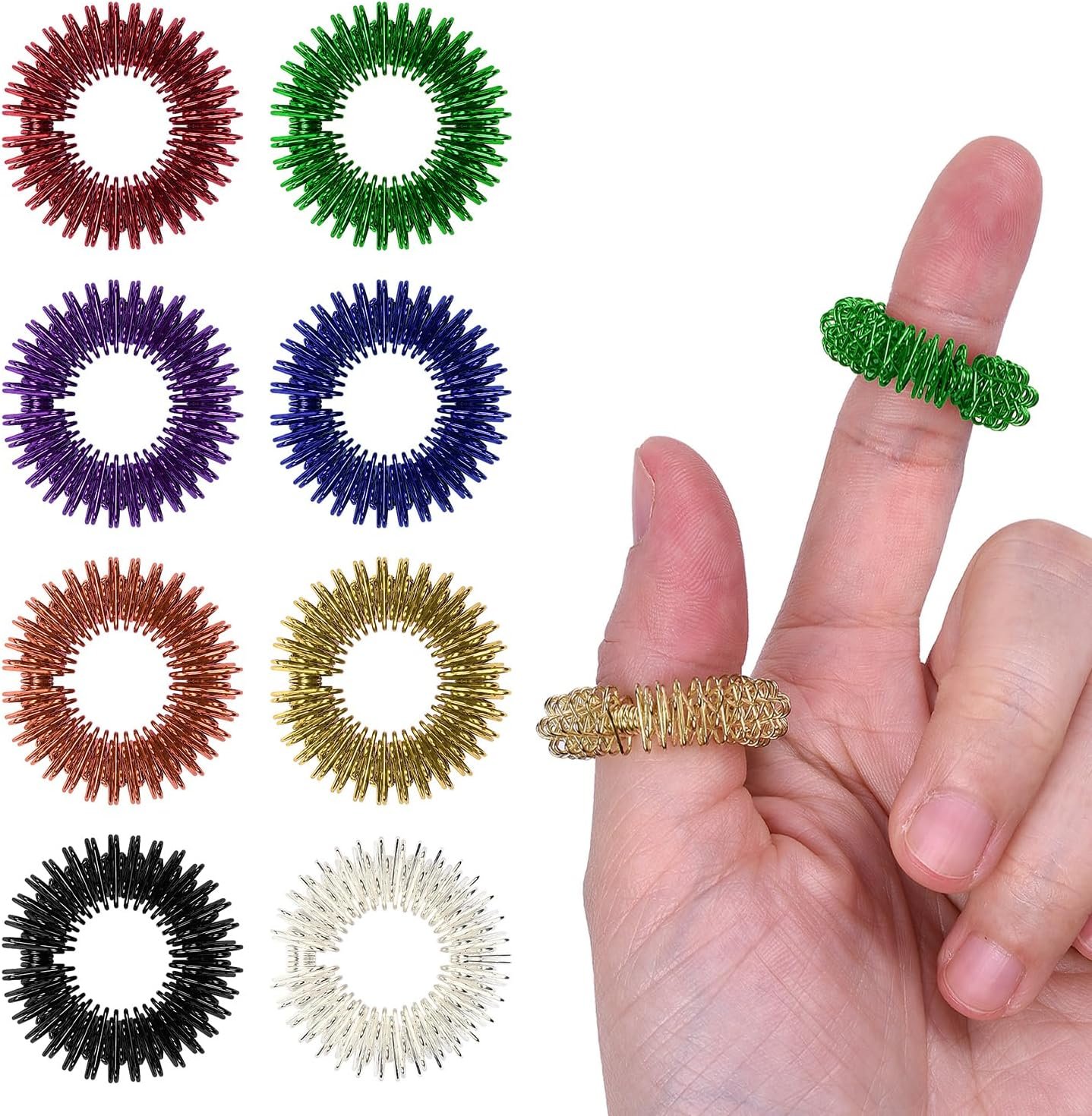Wisdompro 16 Pack Spiky Sensory Finger Rings, Fidget Ring Set – 8 Colors