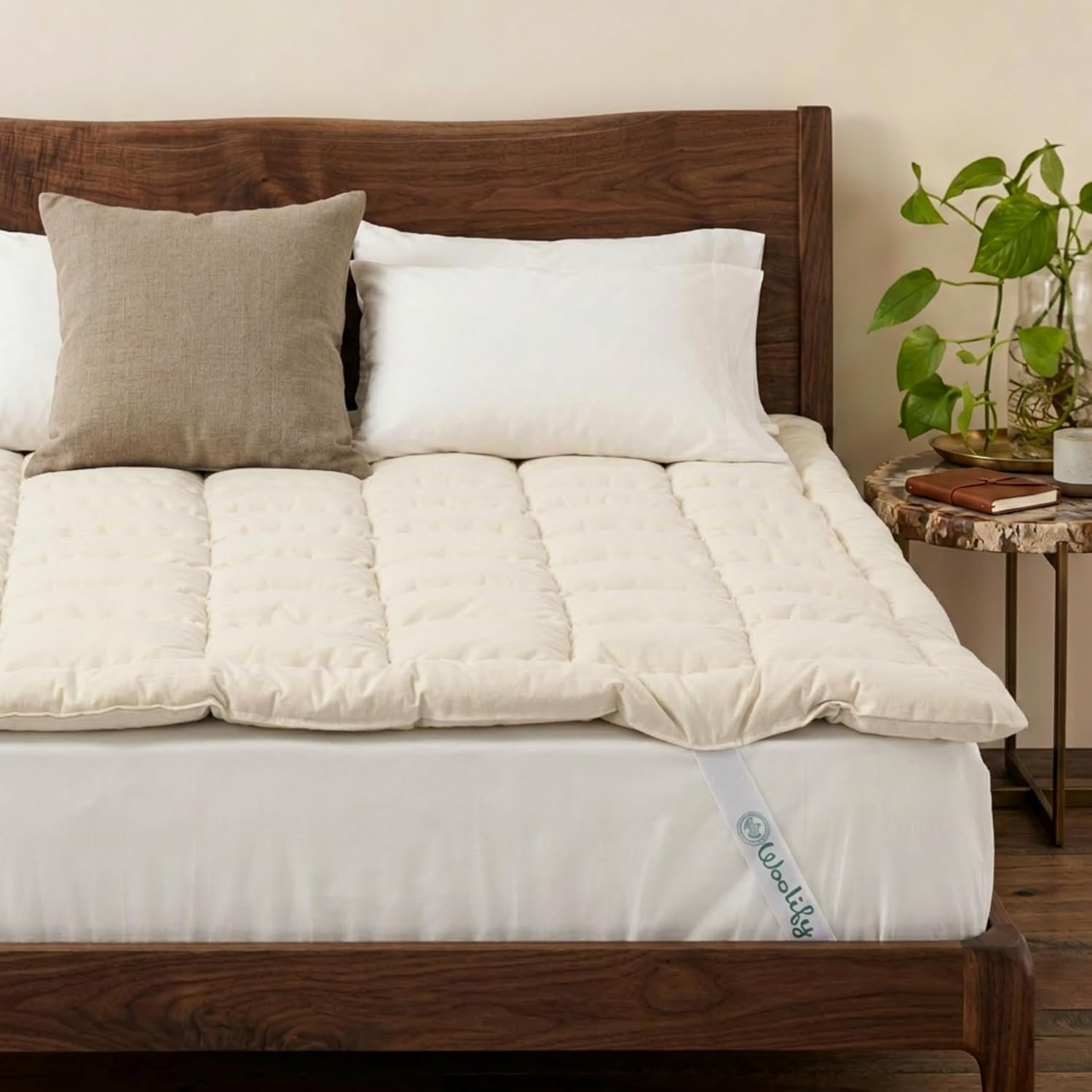 Woolify Organic Merino Wool Mattress Topper 1650 GSM – Pillow Top Mattress Pad, Handmade, Non-Toxic, Cooling and Hypoallergenic Wool Topper for Back Pain Relief (Twin XL)