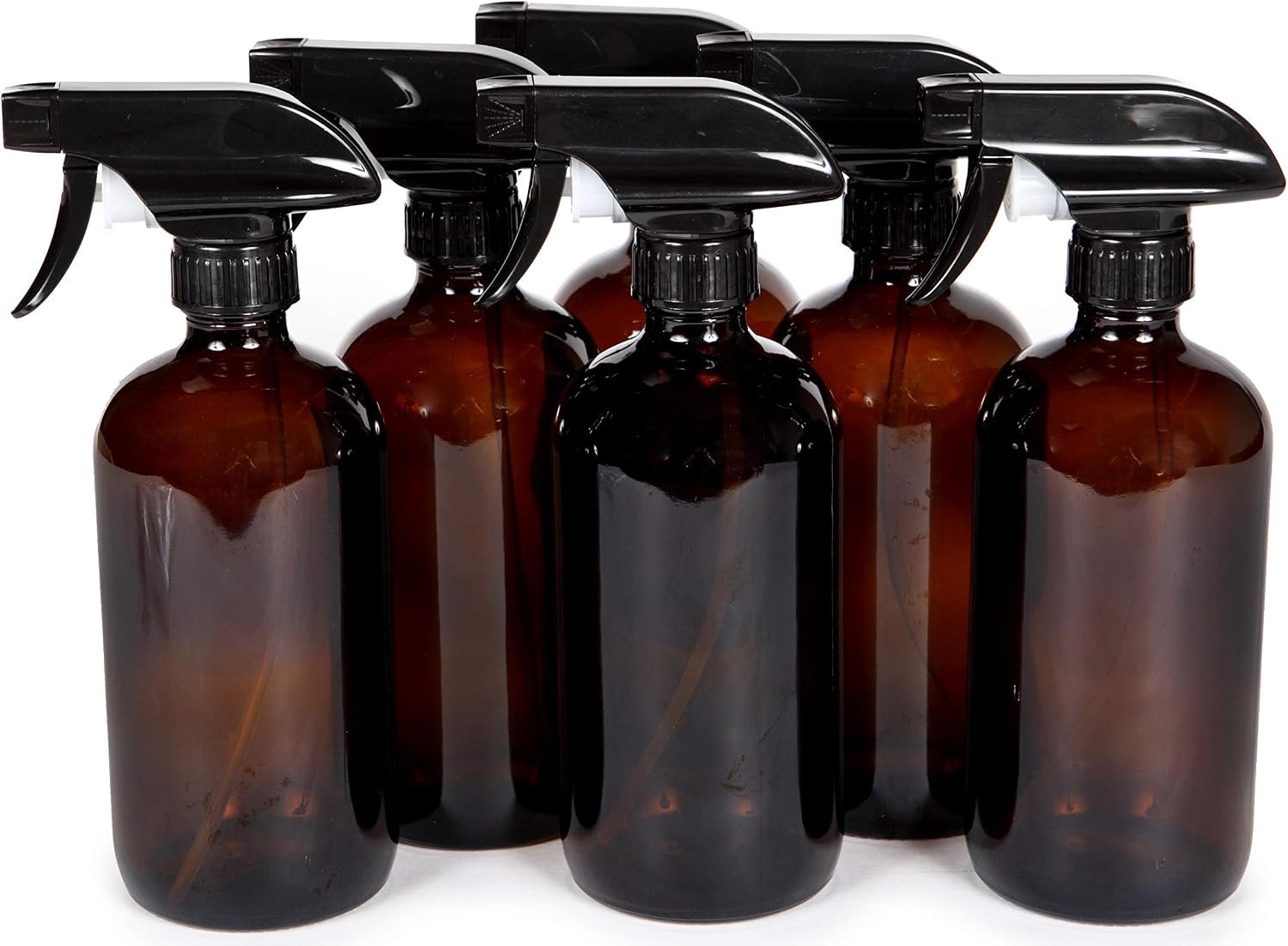 Vivaplex 16 oz Amber Glass Spray Bottles with Black Trigger Sprayers – 6 pk