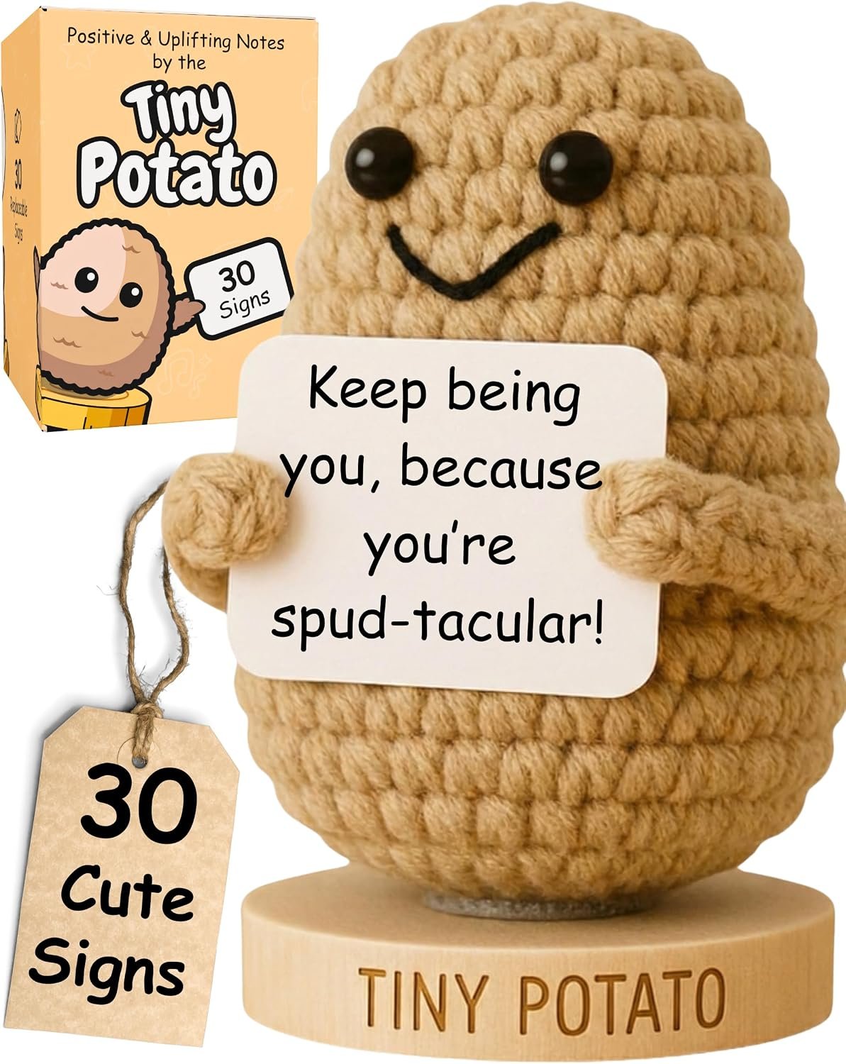 Tiny Potato – Positive Crochet with 30 Swappable Affirmation Cards | Small Gifts for Women, Teen Girls, for Birthday, Mental Health, Friendship, Emotional Support, Encouragement Present Idea for Her