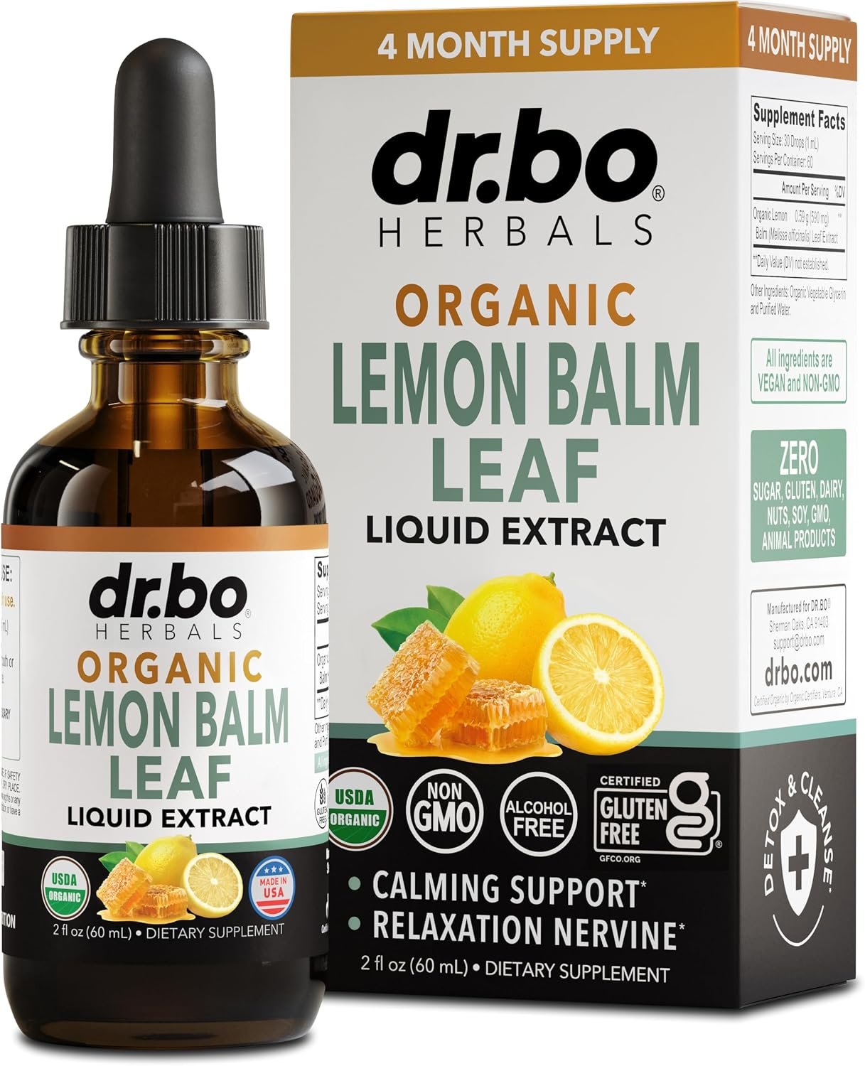 Organic Lemon Balm Extract Tincture – Organic Lemon Balm Leaf Liquid Extract Drops Oil Melissa Officinalis, Calm Relaxation Tea Supplements – Vegan Liquid Drops Tincture Supplement, Kids & Adults 2oz