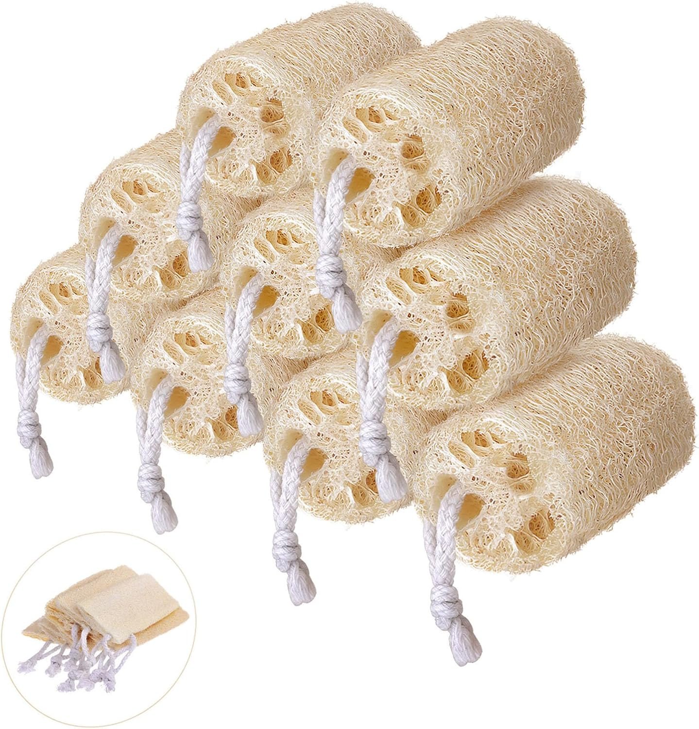 9 Pack 4”Natural Loofah Sponge Organic Loofah Bath Exfoliating