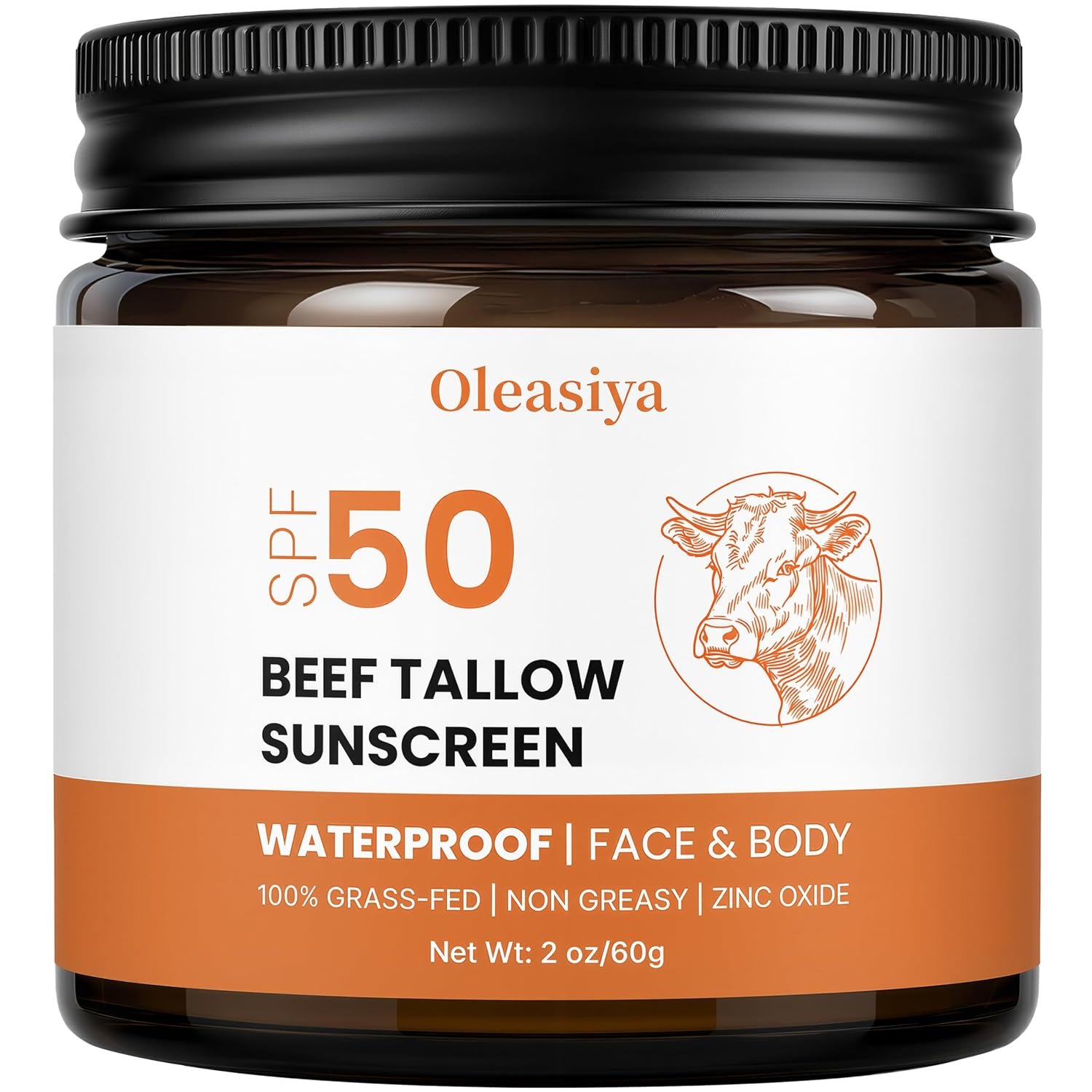 Organic Beef Tallow Sunscreen SPF 50, Mineral Tallow Sunscreen with Non-Nano Zinc Oxide, 2-in-1 Grass-Fed Tallow Moisturizing Sun Care for Face & Body, UVA/UVB, Water-Resistant, Unscented, 2 oz