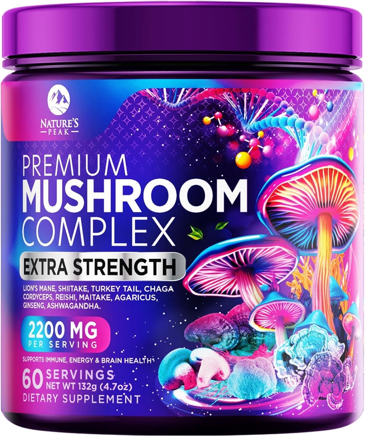 Mushroom Powder Blend – 11-in-1 Complex – Organic Lions Mane, Reishi, Cordyceps, Chaga, Turkey Tail Mushroom Extract Supplement – Brain & Immune Support Mushrooms Powder – Bottled in USA – 60 Servings