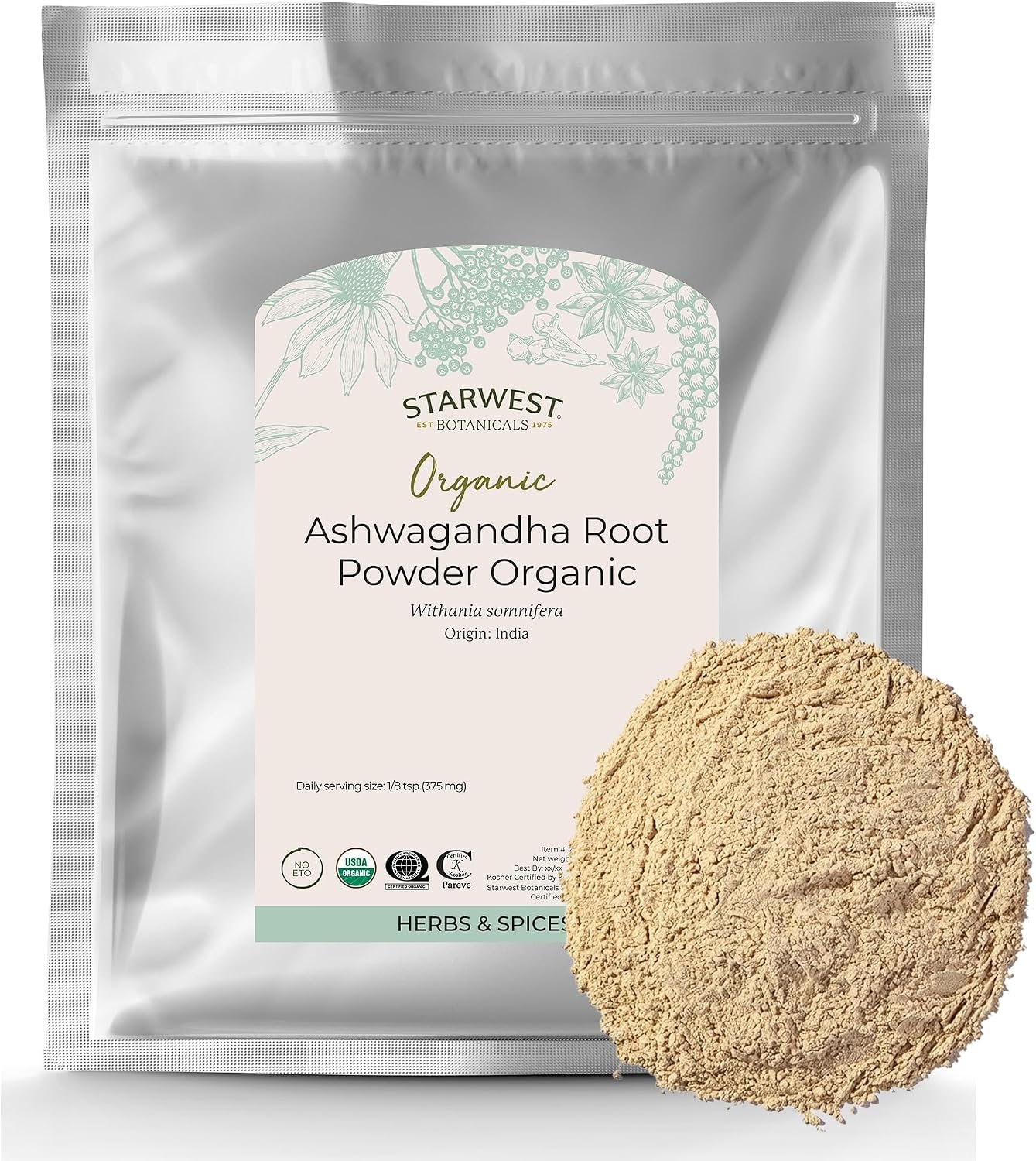 Starwest Botanicals Organic Ashwagandha Root Powder – Bulk 1 lb Bag