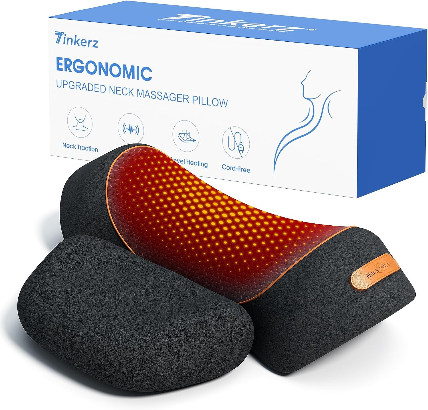 3 in-1 Cordless Neck Massager Pillow with Heat, Vibration & Traction