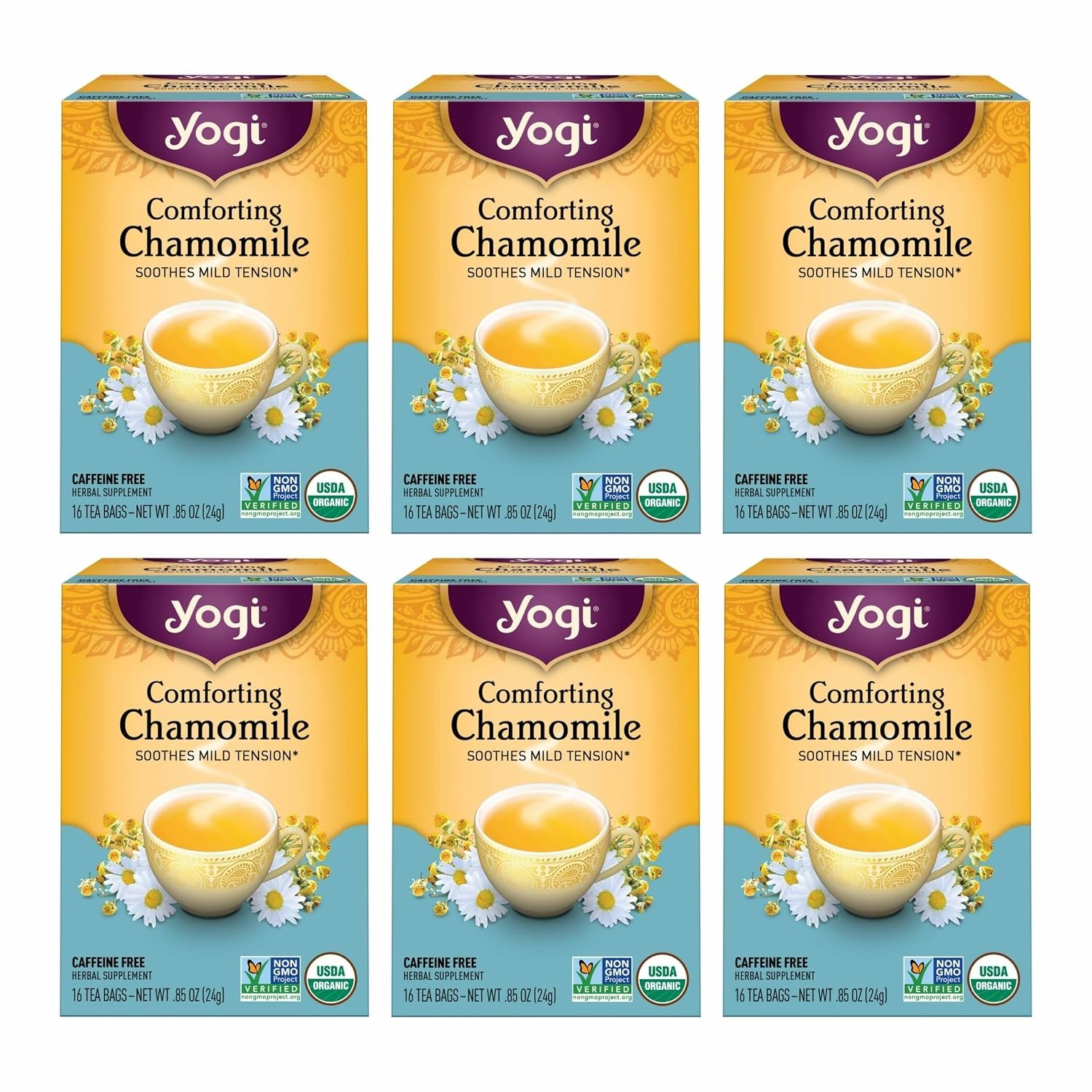 Yogi Comforting Chamomile Organic Tea, 16 Tea Bags (6 Pack)