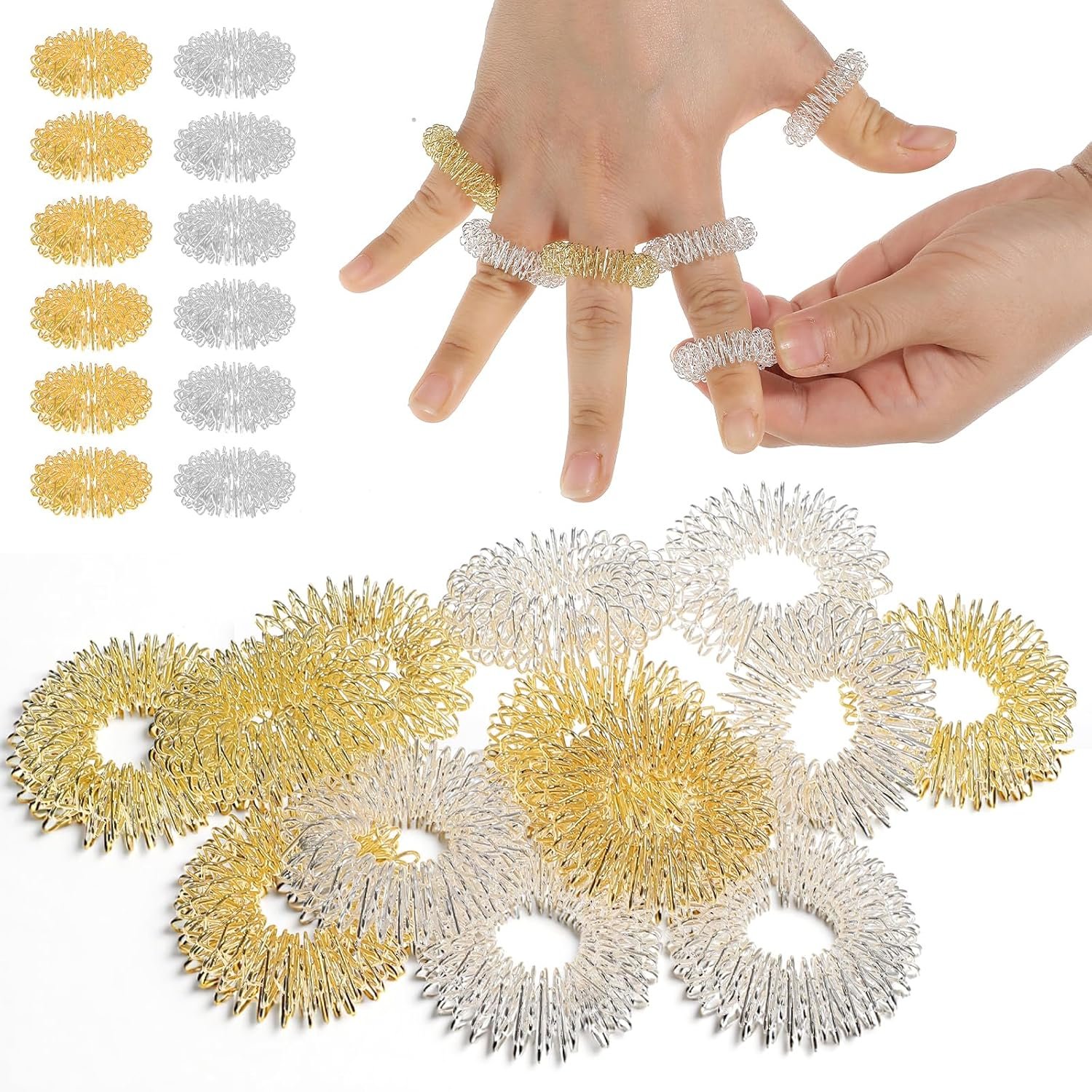 24 Pcs Acupressure Rings, 12 Colors Silent Spiky Sensory Rings
