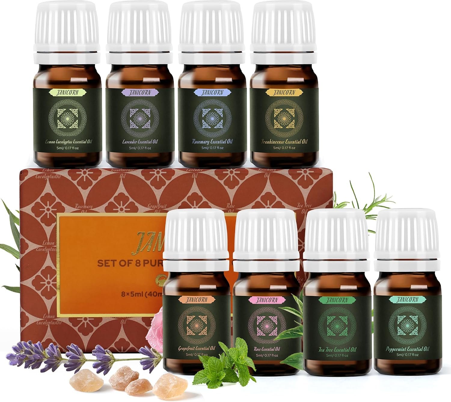 Essential Oils Set for Sauna, Meditation & Diffusers, 8 x 5 ml