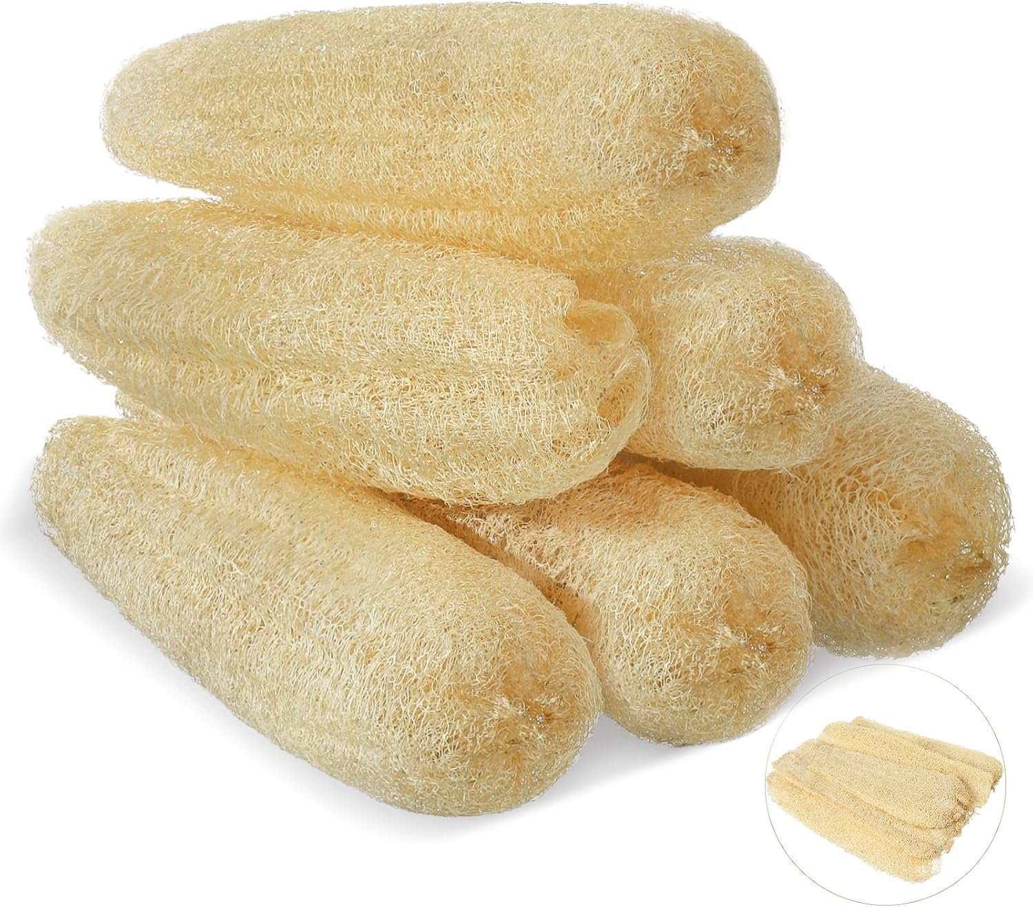 11.8″ Natural Loofah Sponges 6-Pack, Organic Bath & Body Scrubber
