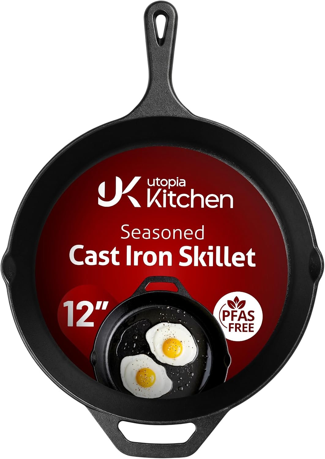 Utopia Kitchen Cast Iron Skillet 12 Inch Pre-Seasoned PFAS-Free Black